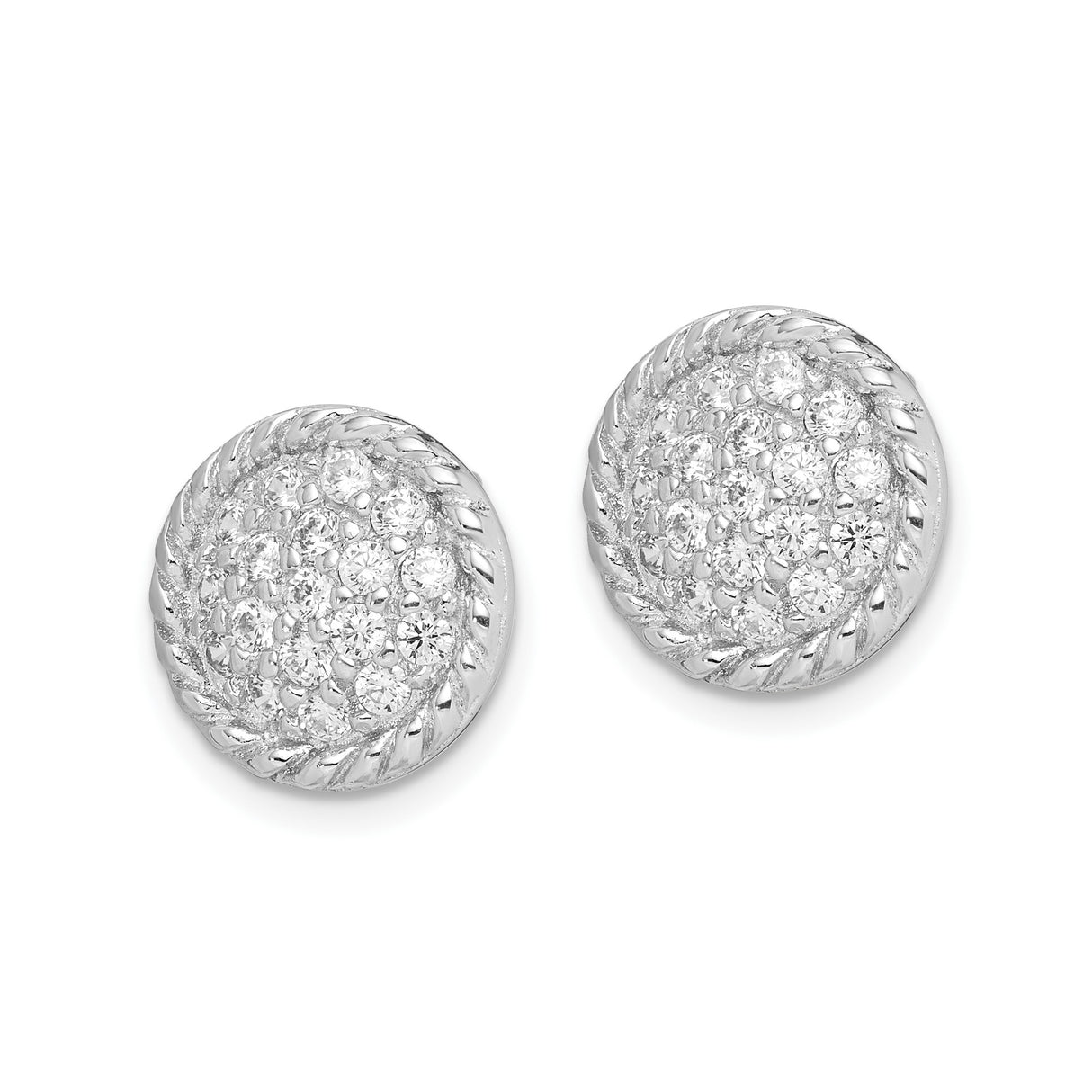 Sterling Silver Stud Earrings with Cubic Zirconia Cluster and Rope Edge Design
