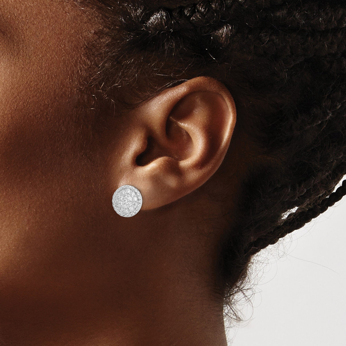 Sterling Silver Stud Earrings with Cubic Zirconia Cluster and Rope Edge Design