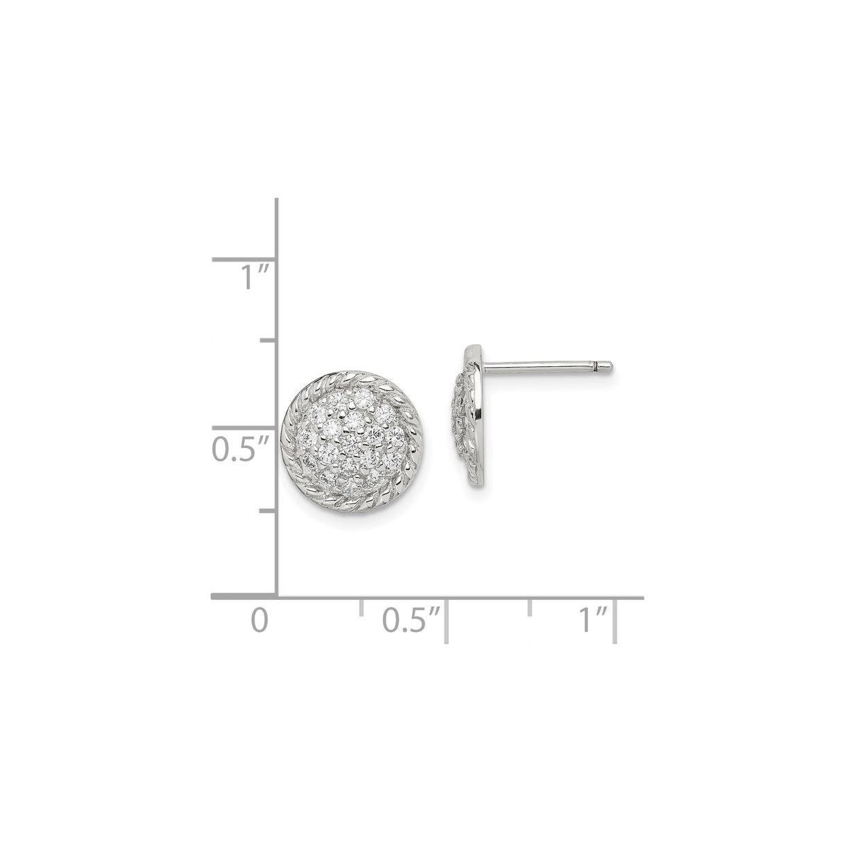 Sterling Silver Stud Earrings with Cubic Zirconia Cluster and Rope Edge Design