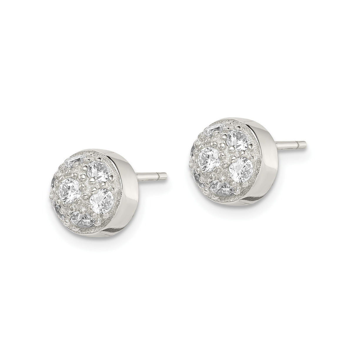 Sterling Silver Stud Earrings with Cubic Zirconia, Round Dome Pavé Design