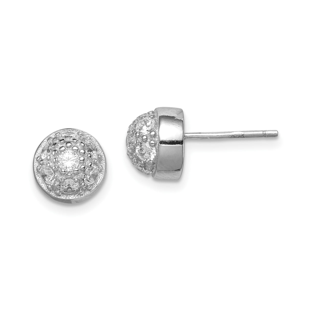 Sterling Silver Stud Earrings with Cubic Zirconia, Round Dome Pavé Design