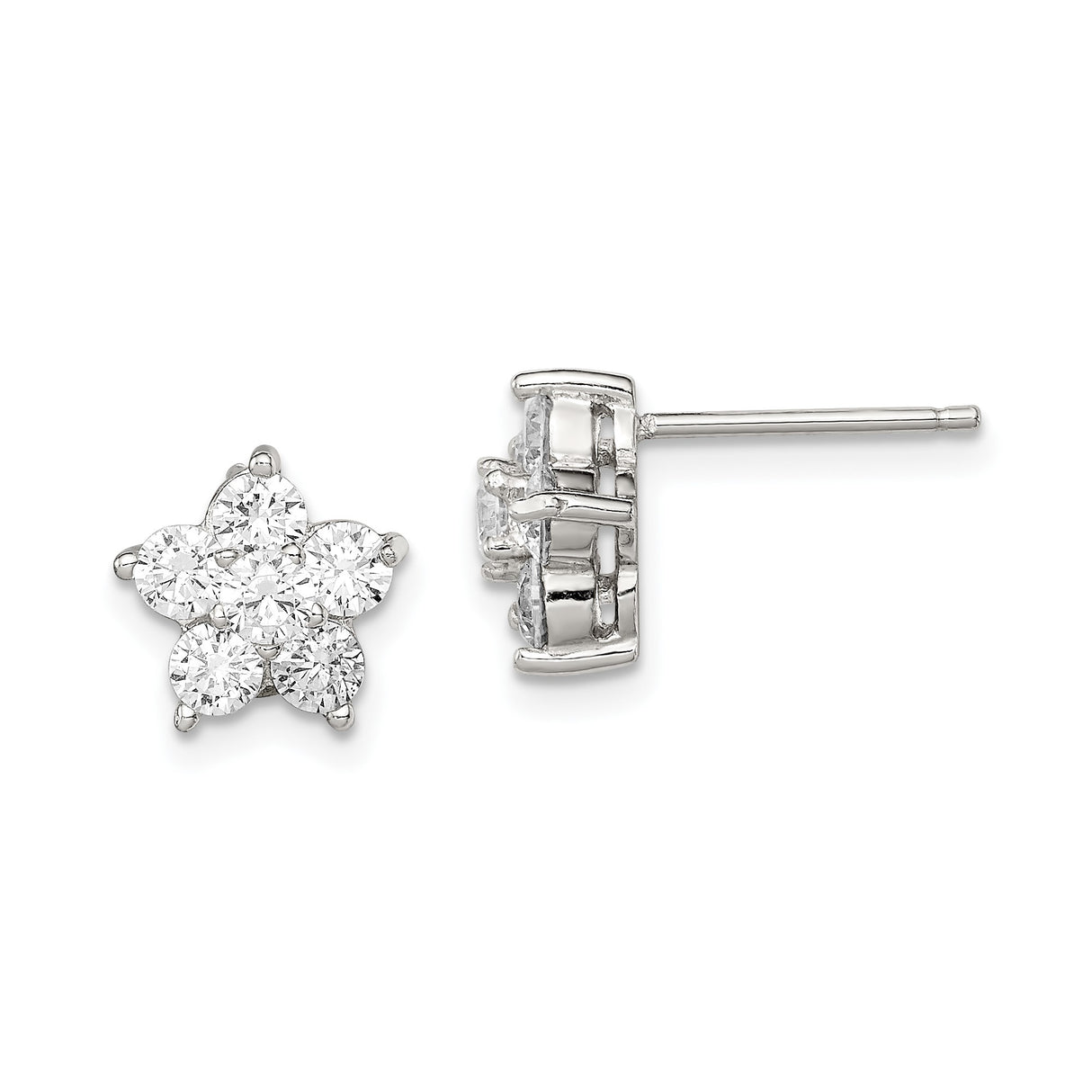 Sterling Silver Flower Stud Earrings with Cubic Zirconia, Delicate Floral Design