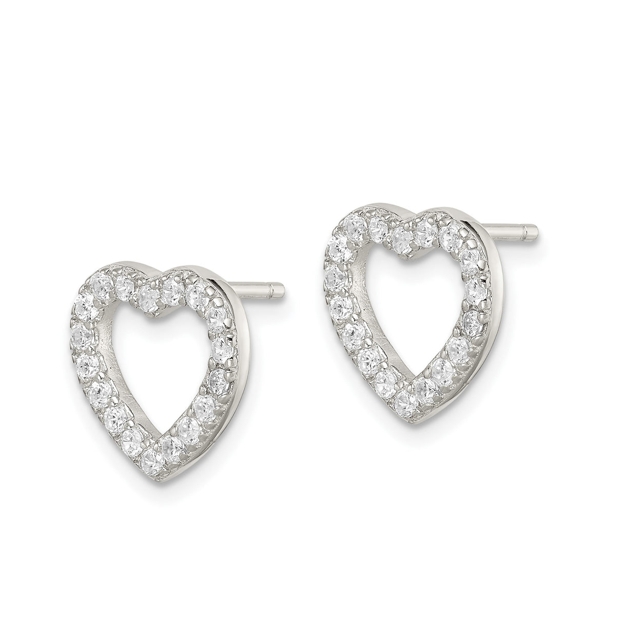 Sterling Silver Heart Stud Earrings with Cubic Zirconia, Cutout Open Heart Design for Women
