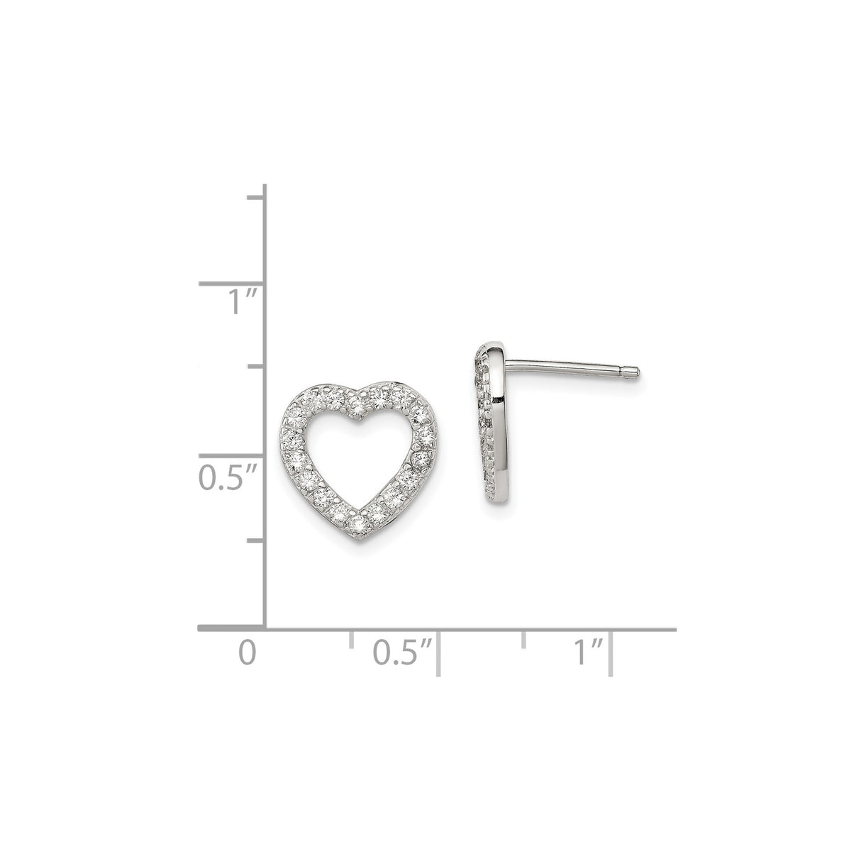 Sterling Silver Heart Stud Earrings with Cubic Zirconia, Cutout Open Heart Design for Women