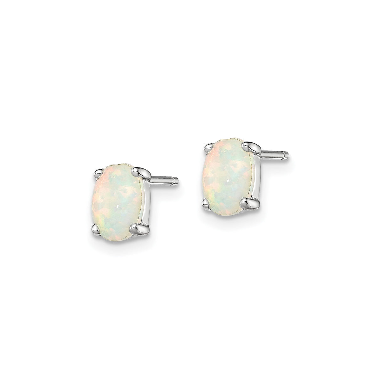 Sterling Silver Opal Stud Earrings, Oval Prong-Set Gemstone, Minimalist Post Back Design