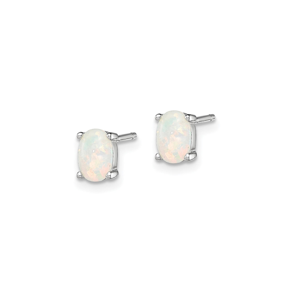 Sterling Silver Stud Earrings with Oval Cut Created Opals, Minimalist Style for Women