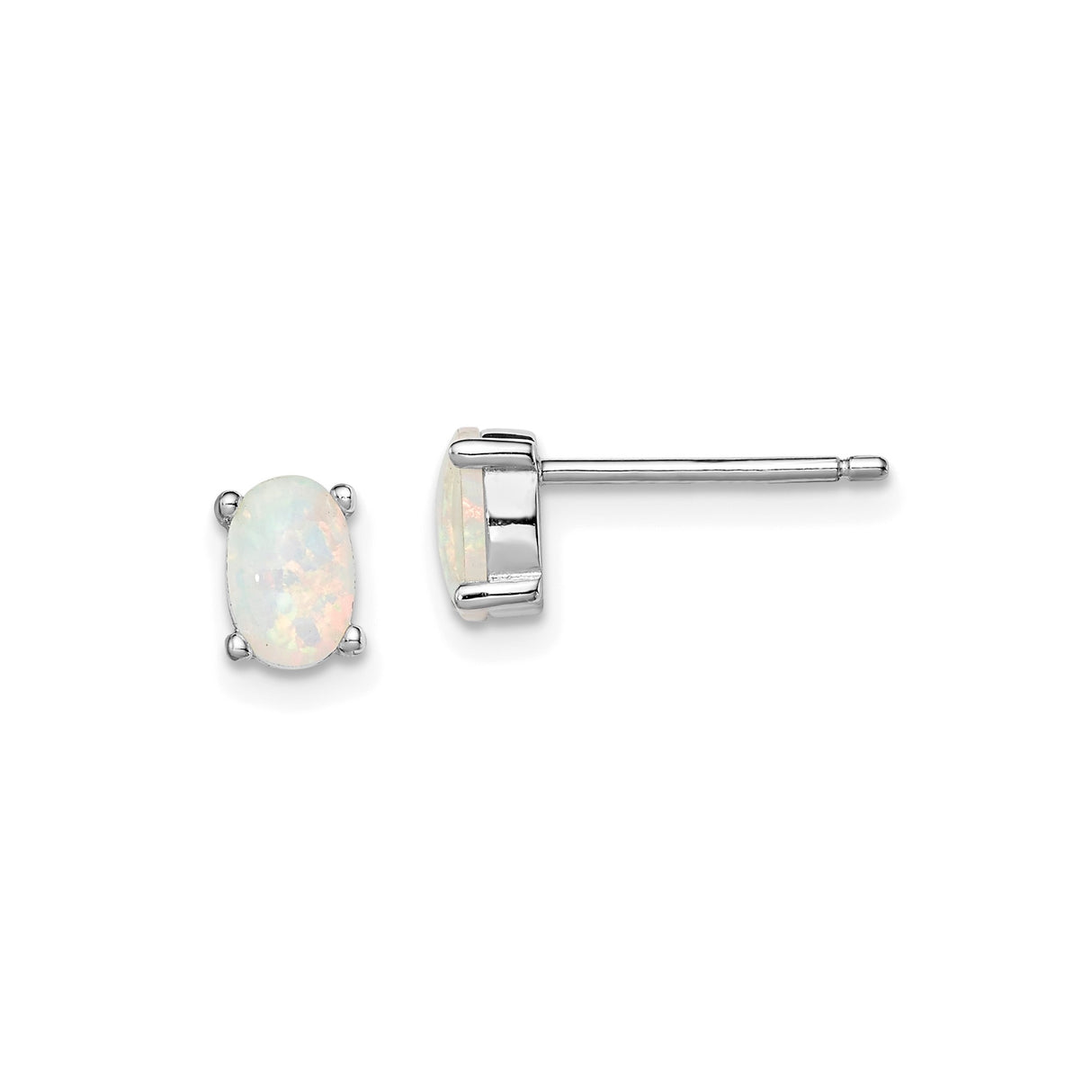 Sterling Silver Stud Earrings with Oval Cut Created Opals, Minimalist Style for Women