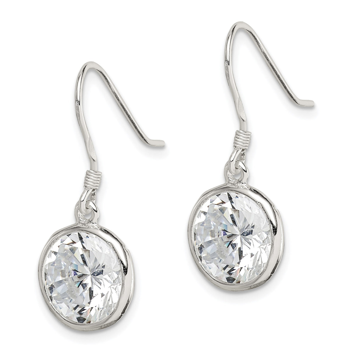 Sterling Silver Dangle Earrings with Cubic Zirconia, Bezel Setting, Minimalist Drop Style