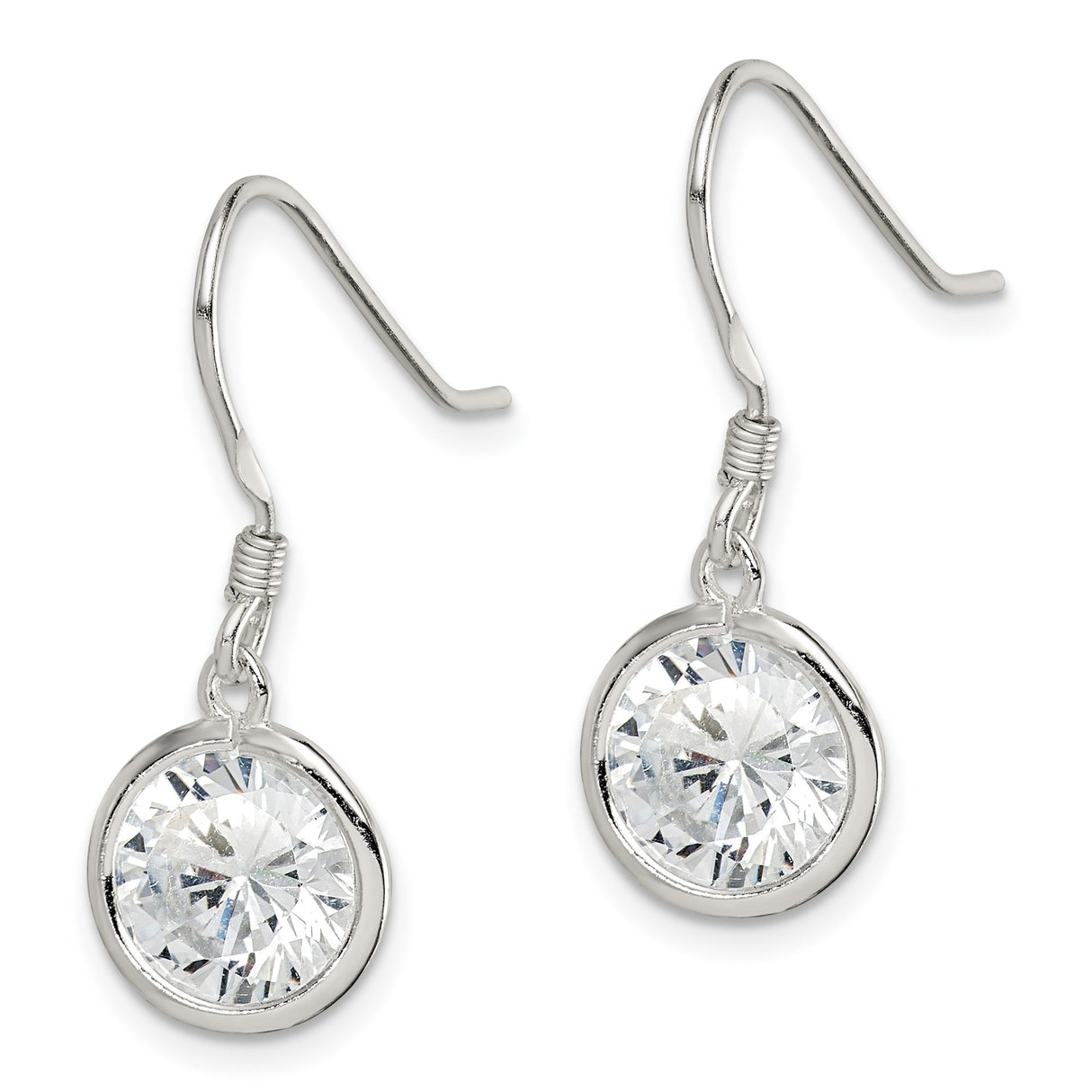 Sterling Silver Drop Earrings with Bezel Set Round Cubic Zirconia, Classic Dangle Design for Women