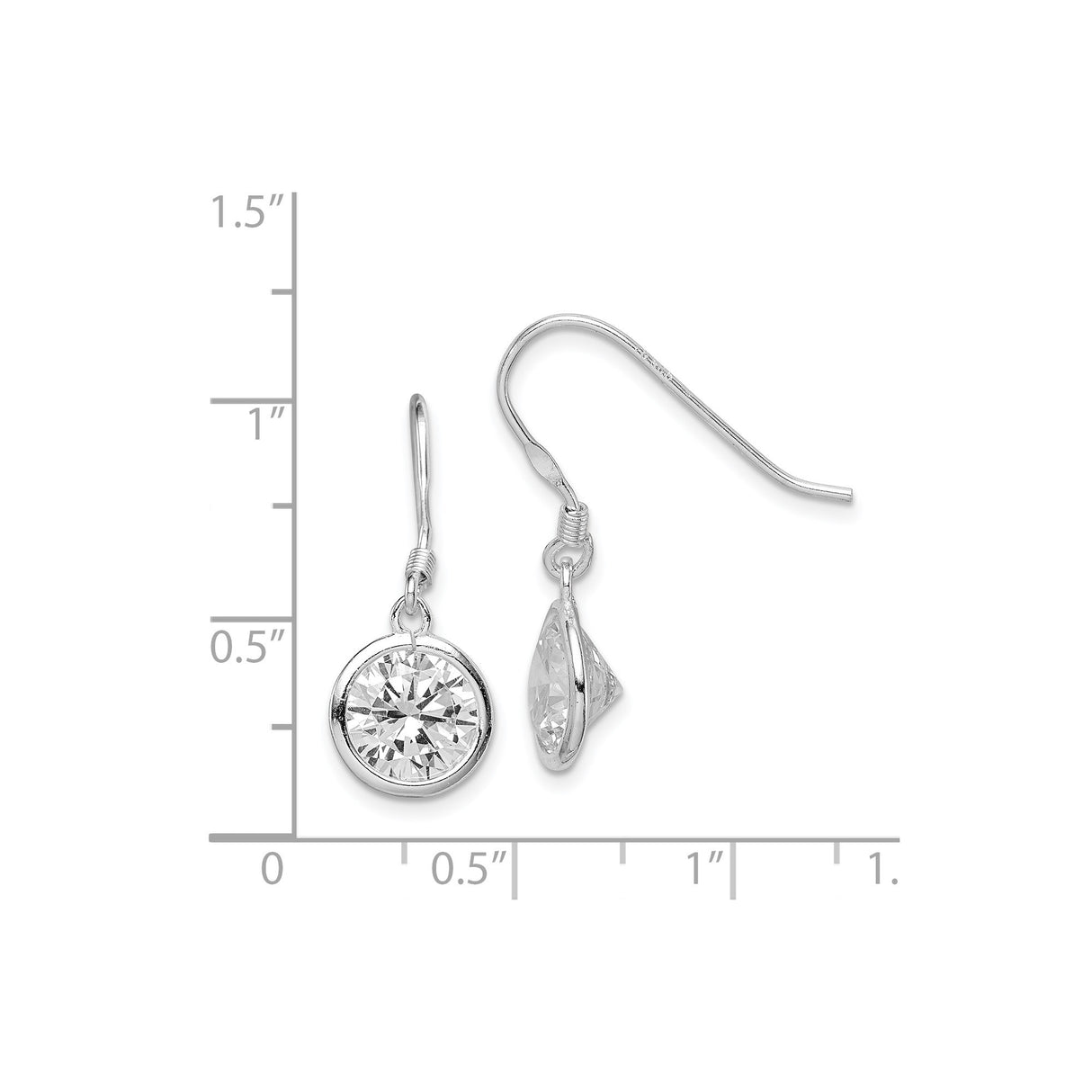 Sterling Silver Drop Earrings with Bezel Set Round Cubic Zirconia, Classic Dangle Design for Women