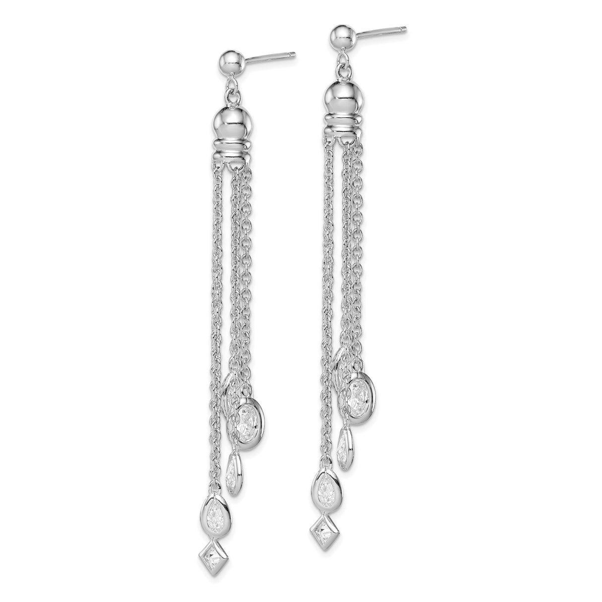 Sterling Silver Dangle Earrings with Teardrop, Oval, and Square Cubic Zirconia Gems