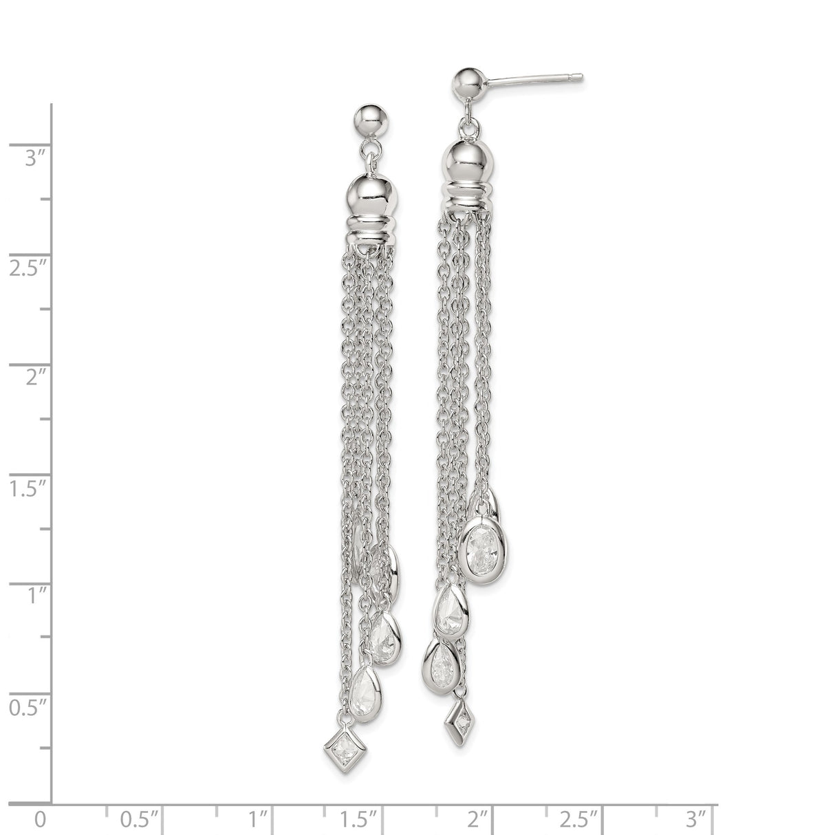 Sterling Silver Dangle Earrings with Teardrop, Oval, and Square Cubic Zirconia Gems