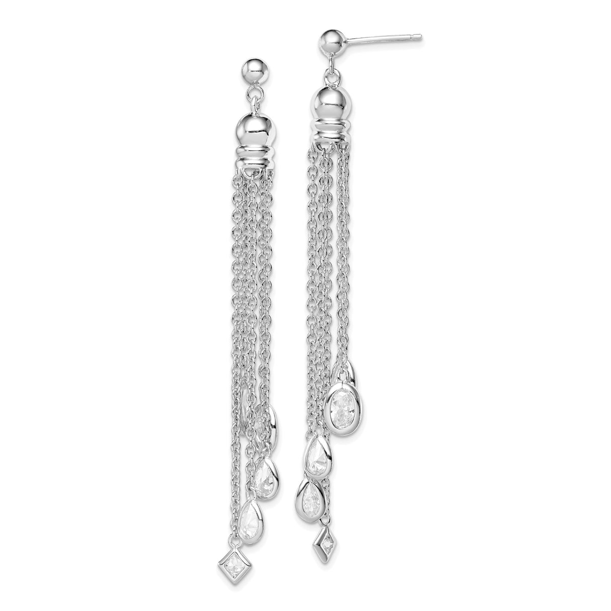 Sterling Silver Dangle Earrings with Teardrop, Oval, and Square Cubic Zirconia Gems