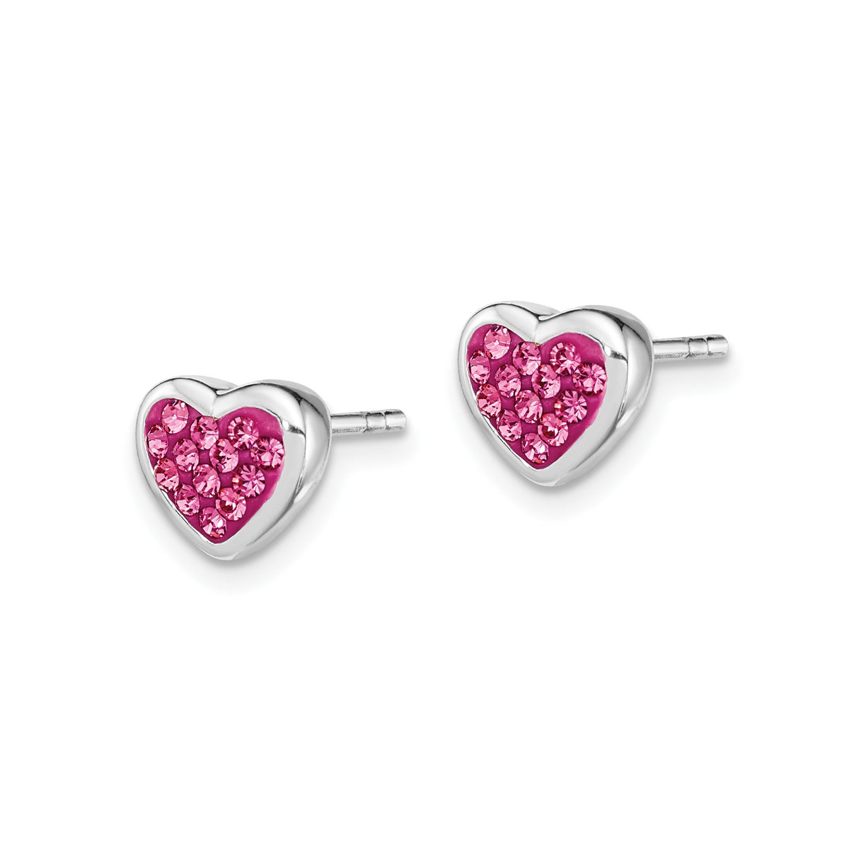 Sterling Silver Heart Stud Earrings with Pink Cubic Zirconia, Romantic Dainty Style for Women and Teens