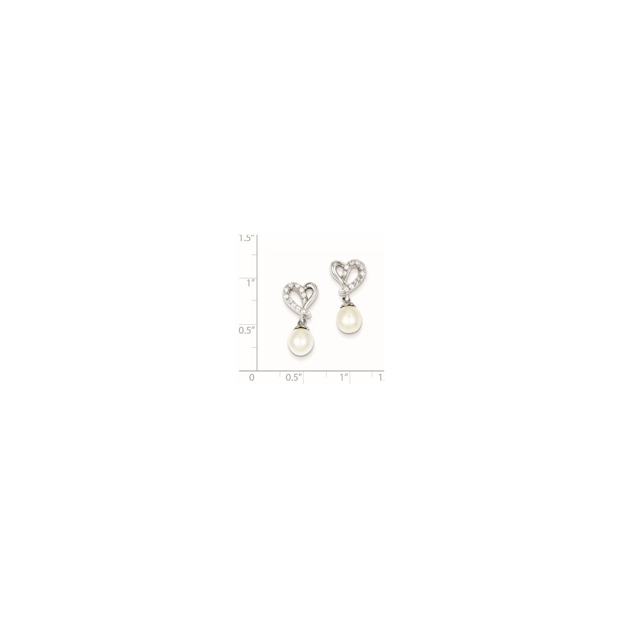 Sterling Silver Heart Drop Earrings with Cubic Zirconia and Pearl Dangles