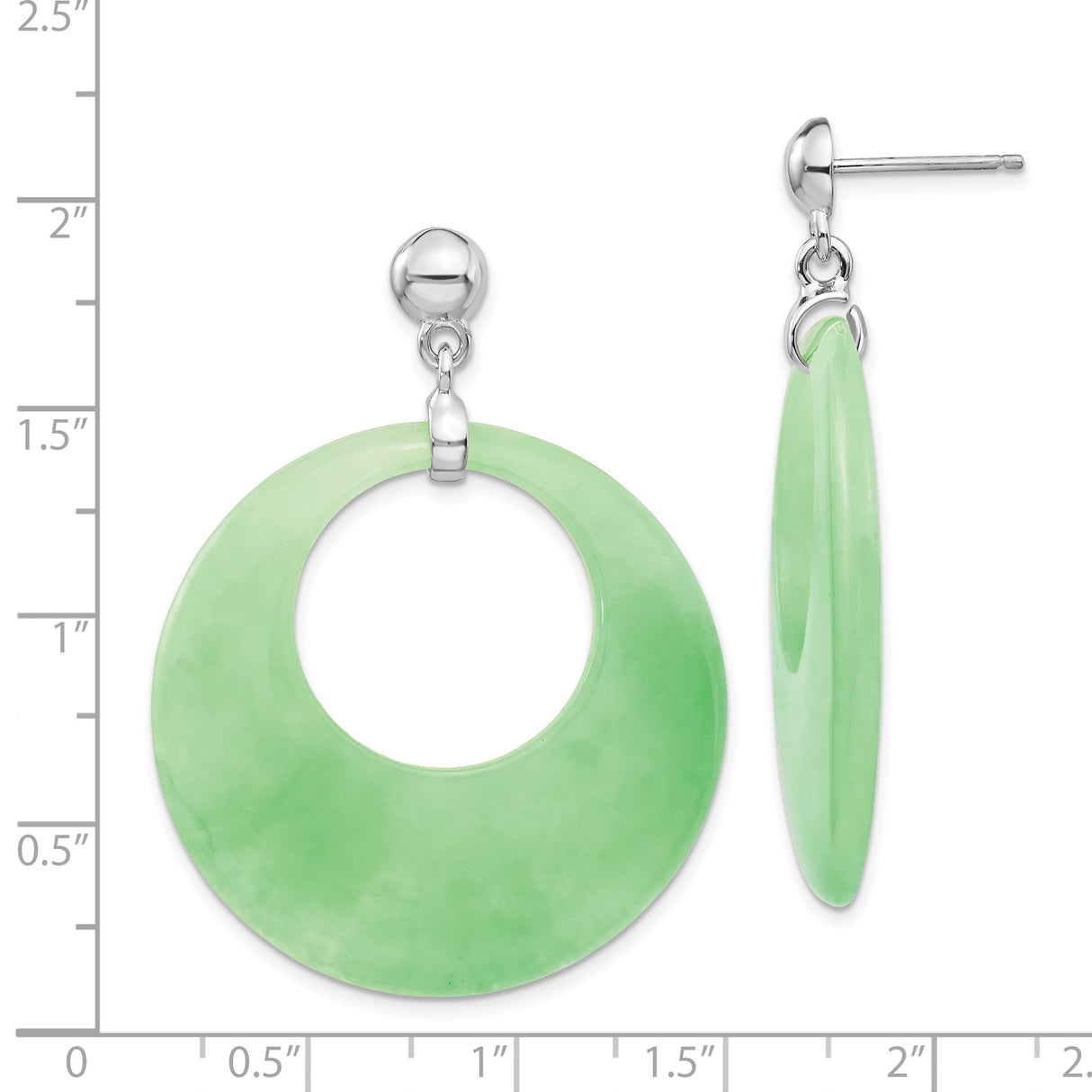Sterling Silver Hoop Earrings with Green Jade in Circular Drop Design, Asian Inspired Jewelry
