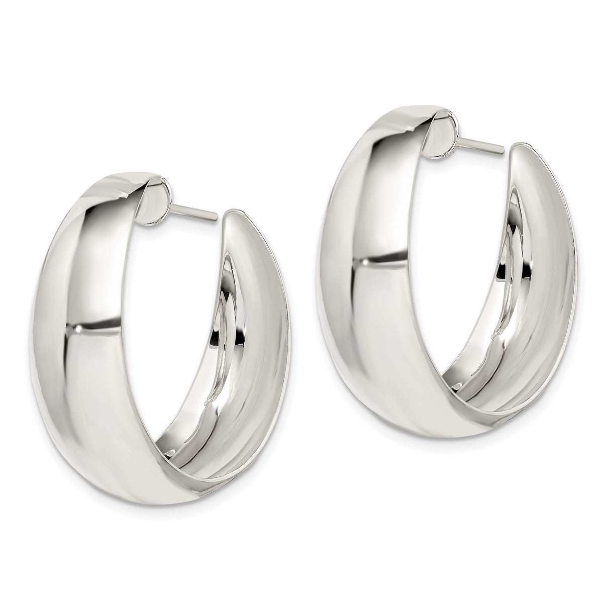 Sterling Silver Hoop Earrings, Polished Tapered Design, Modern Minimalist Style for Women