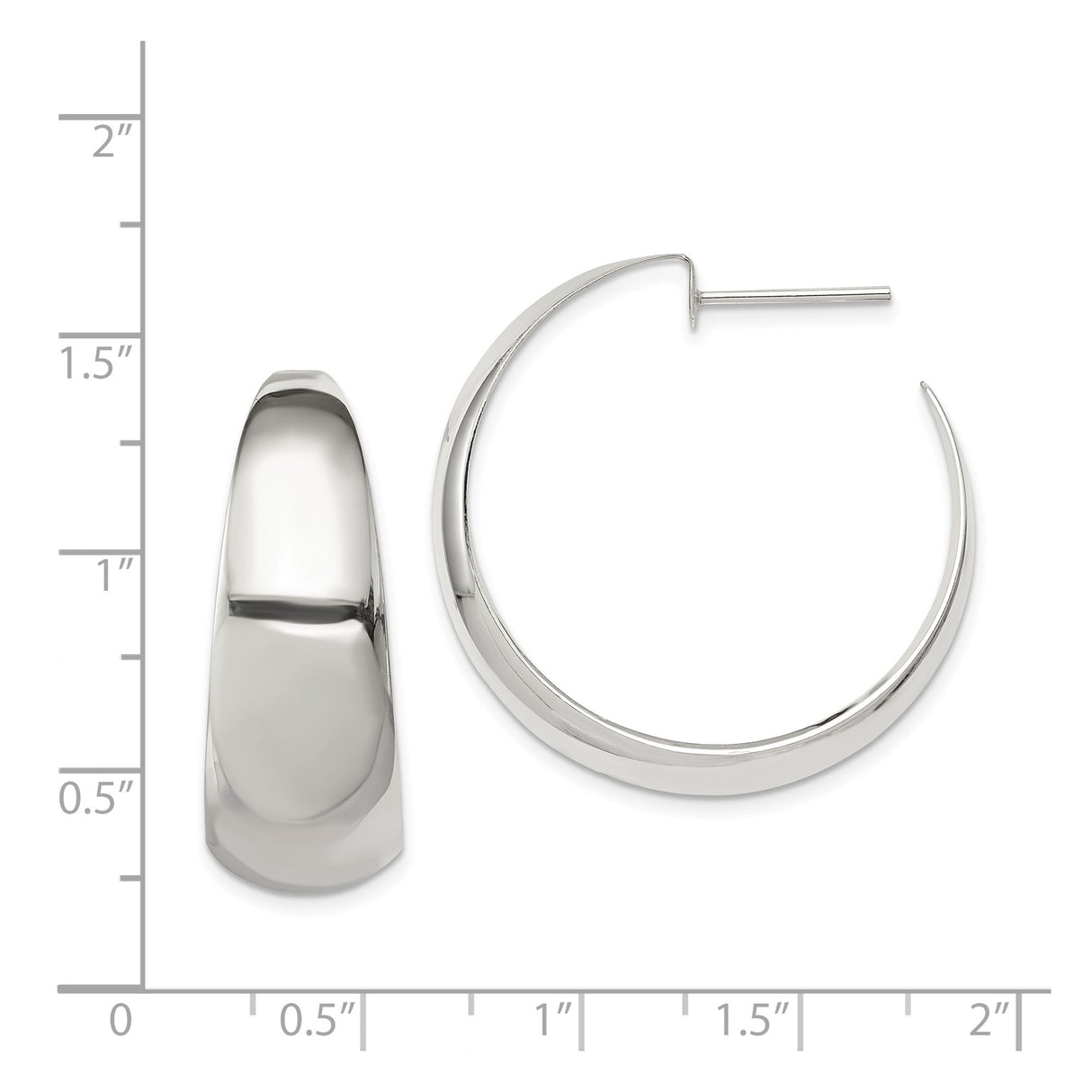 Sterling Silver Hoop Earrings, Polished Tapered Design, Modern Minimalist Style for Women