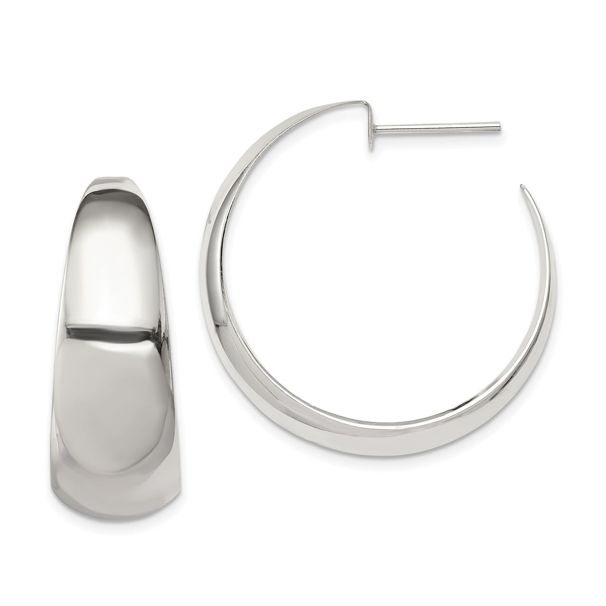 Sterling Silver Hoop Earrings, Polished Tapered Design, Modern Minimalist Style for Women