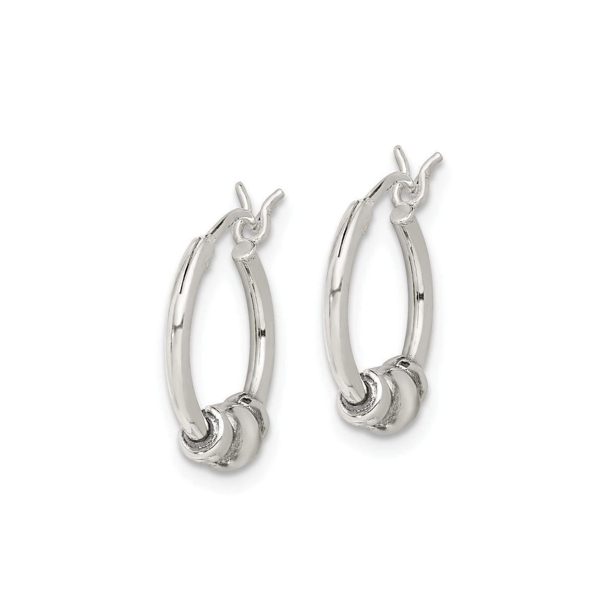 Sterling Silver Beaded Hoop Earrings with Smooth Finish, Lightweight Minimalist Design