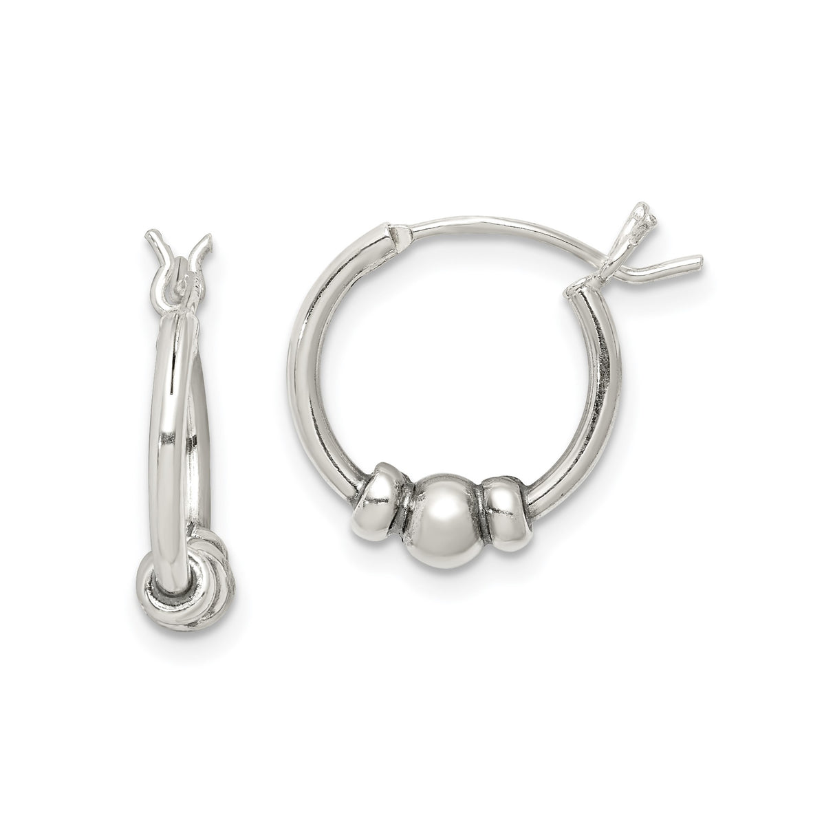 Sterling Silver Beaded Hoop Earrings with Smooth Finish, Lightweight Minimalist Design