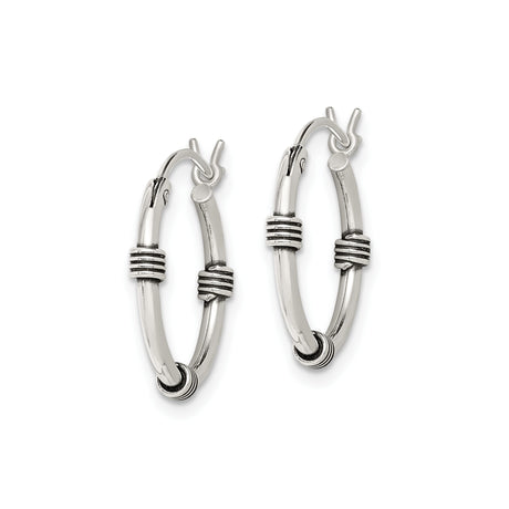 Sterling Silver Hoop Earrings, Wire Wrapped Tribal Design, Unisex Boho Style