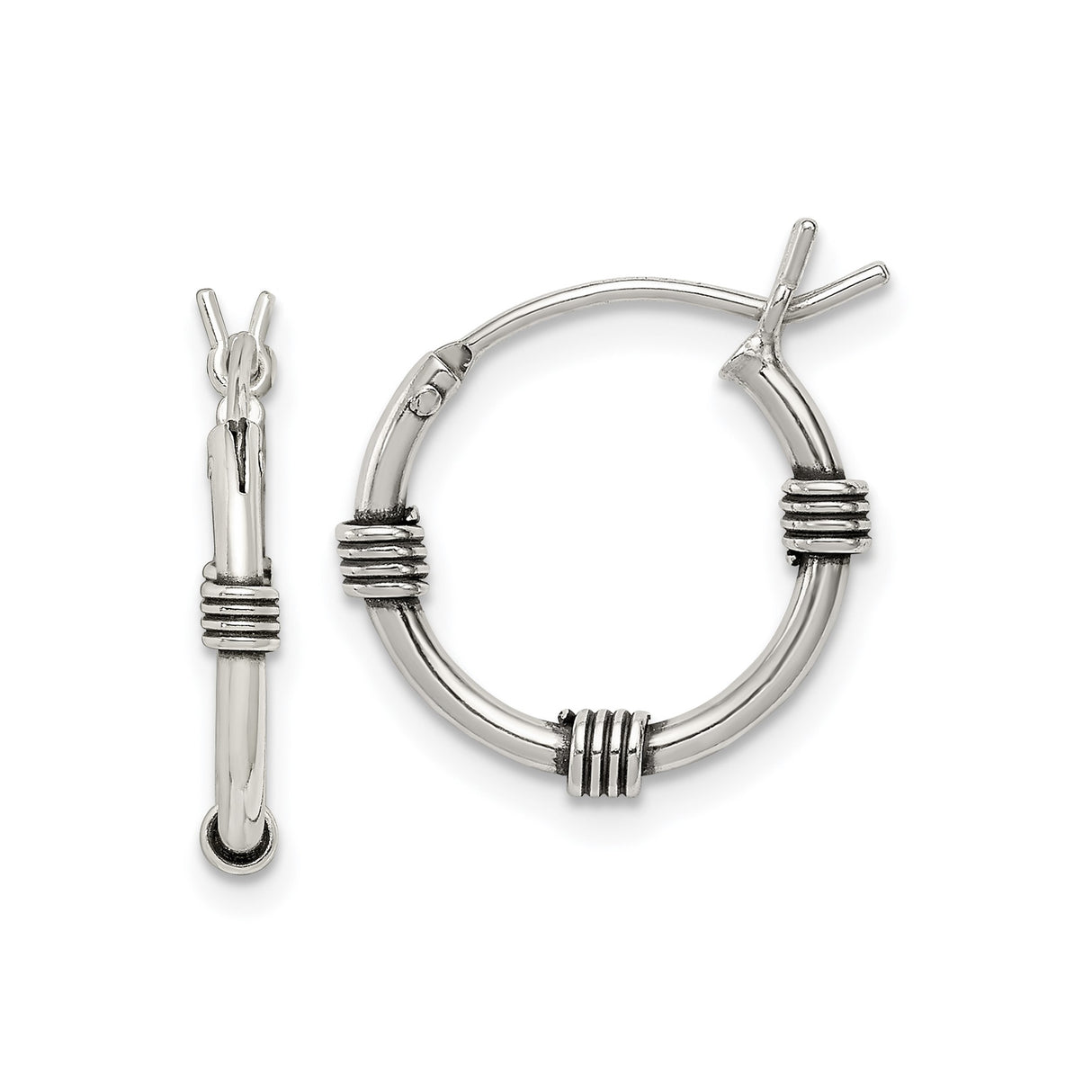 Sterling Silver Hoop Earrings, Wire Wrapped Tribal Design, Unisex Boho Style