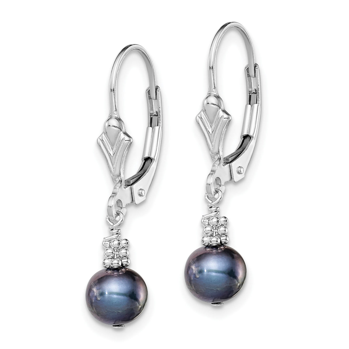 Sterling Silver Dangle Earrings with Black Freshwater Cultured Pearls and Beaded Accents