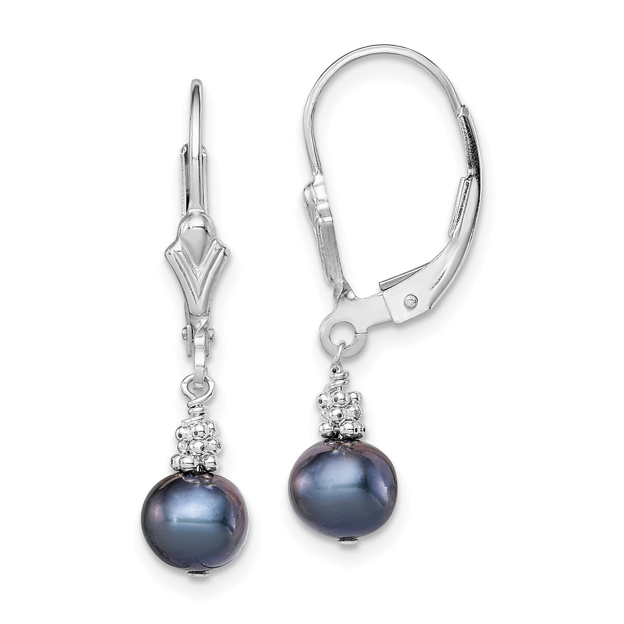 Sterling Silver Dangle Earrings with Black Freshwater Cultured Pearls and Beaded Accents