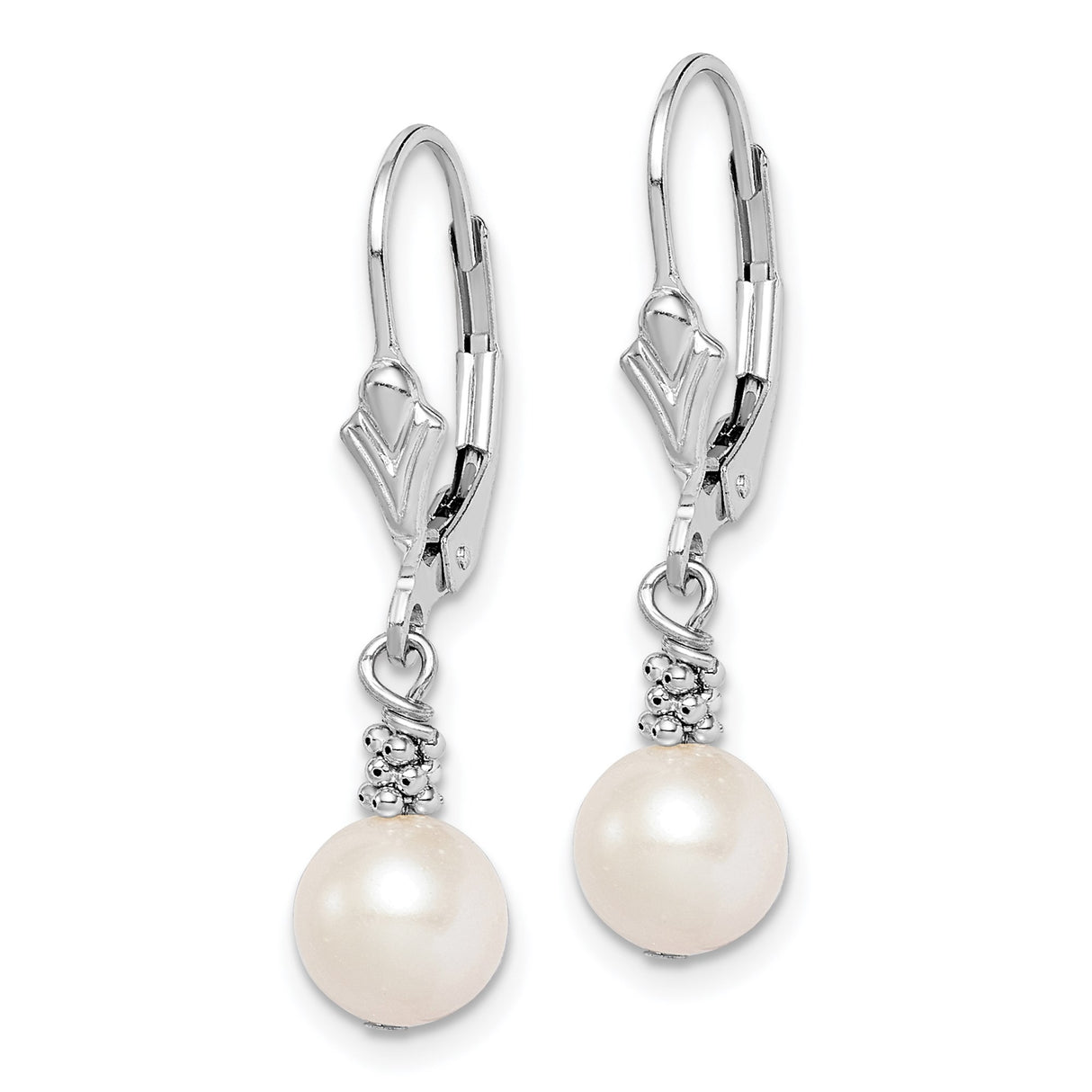 Sterling Silver Drop Earrings with White Freshwater Pearls, Beaded Accents, Leverback Closure