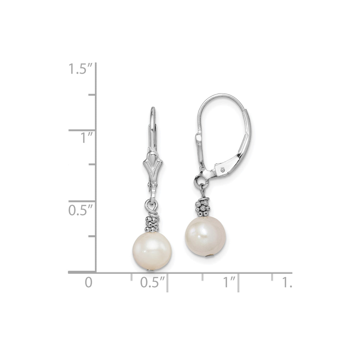 Sterling Silver Drop Earrings with White Freshwater Pearls, Beaded Accents, Leverback Closure