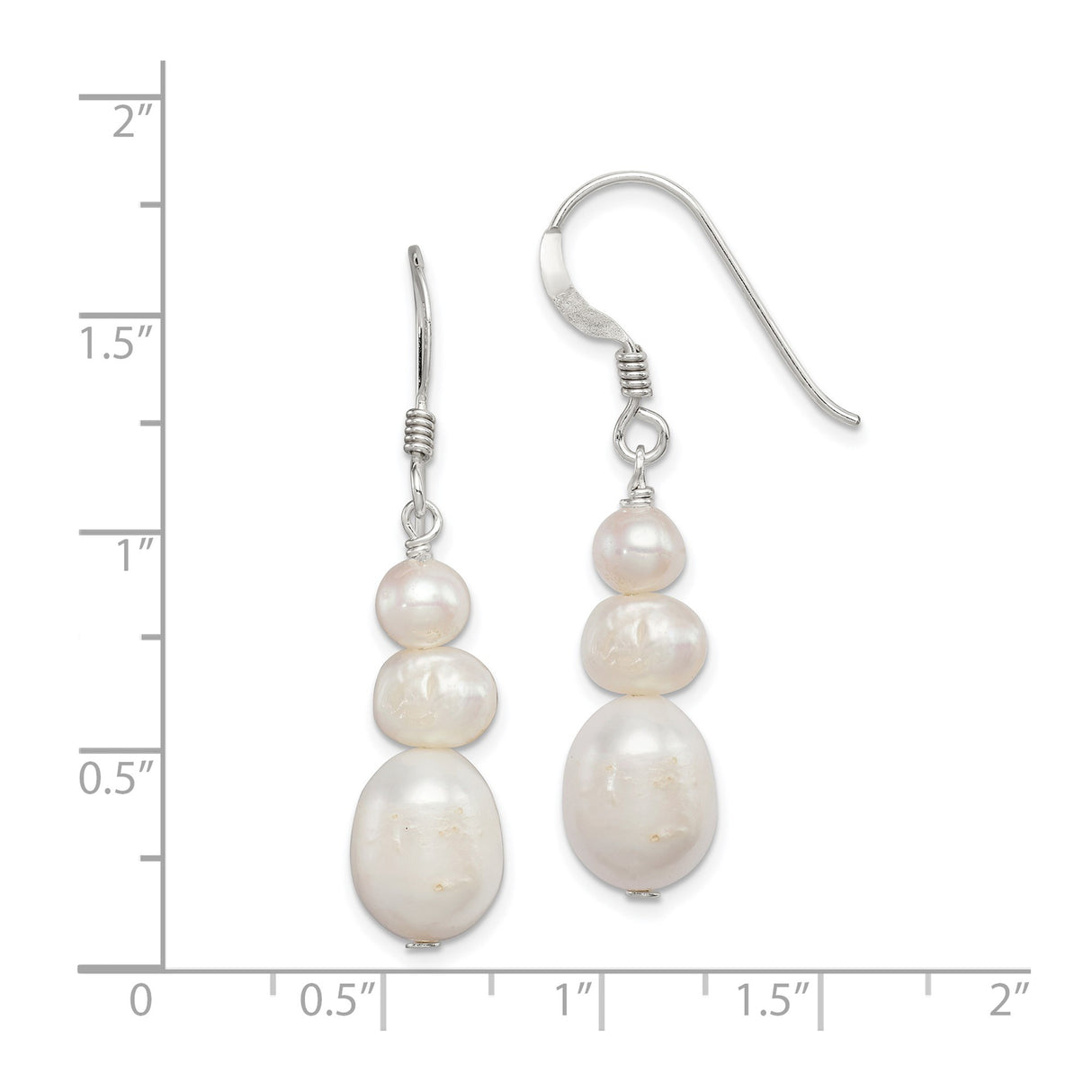 Sterling Silver Dangle Earrings with Graduated Freshwater Cultured Pearls, Long Drop Design