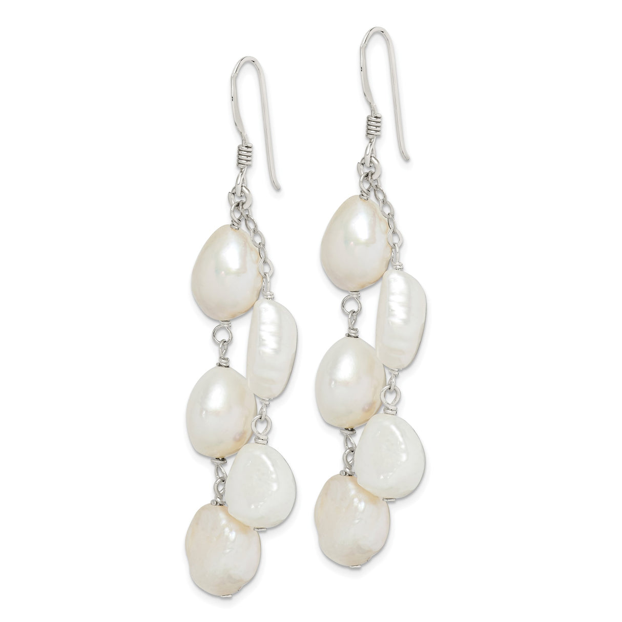 Sterling Silver Dangle Earrings with Freshwater Baroque Pearls, Long Drop Design for Women