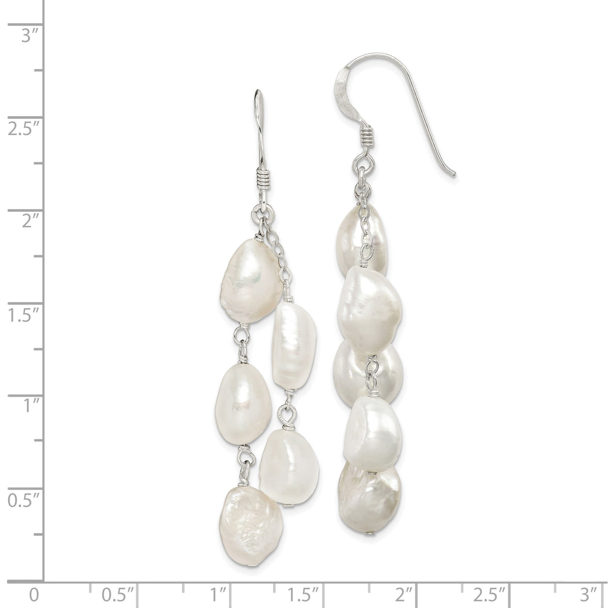 Sterling Silver Dangle Earrings with Freshwater Baroque Pearls, Long Drop Design for Women