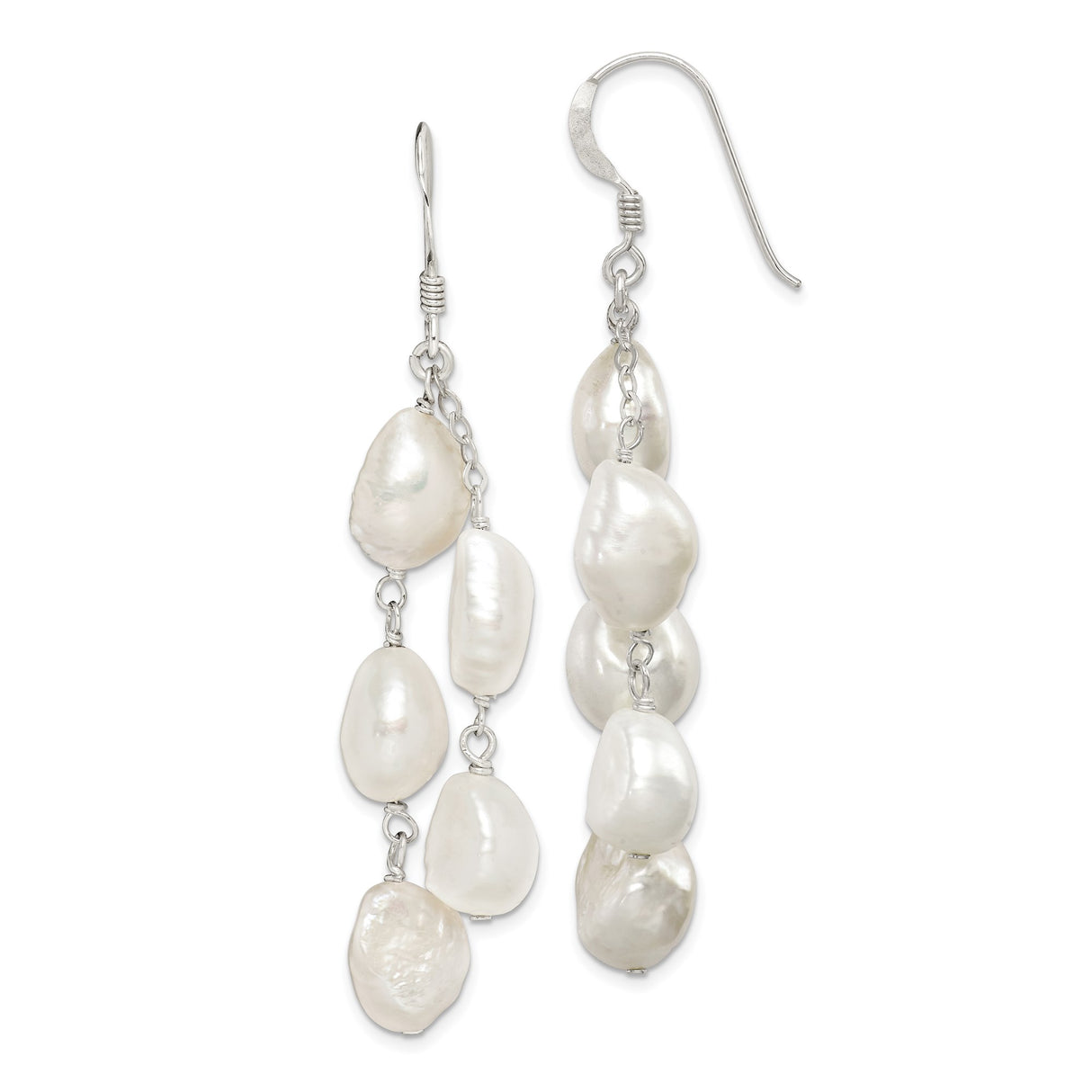 Sterling Silver Dangle Earrings with Freshwater Baroque Pearls, Long Drop Design for Women