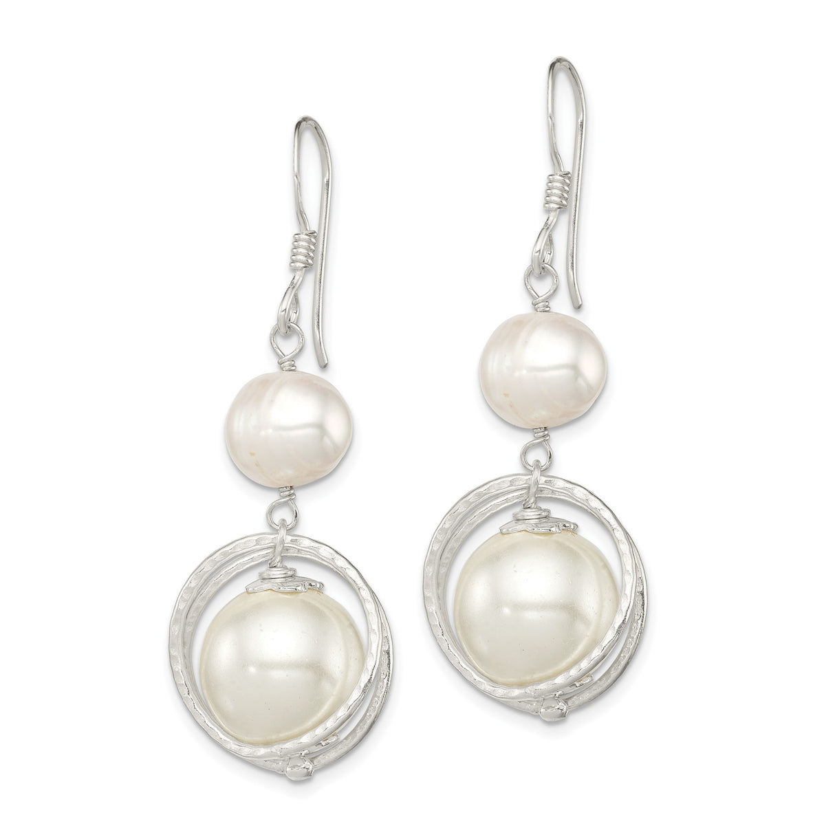 Sterling Silver Drop Earrings with Simulated Pearl and Swirl Accents for Women