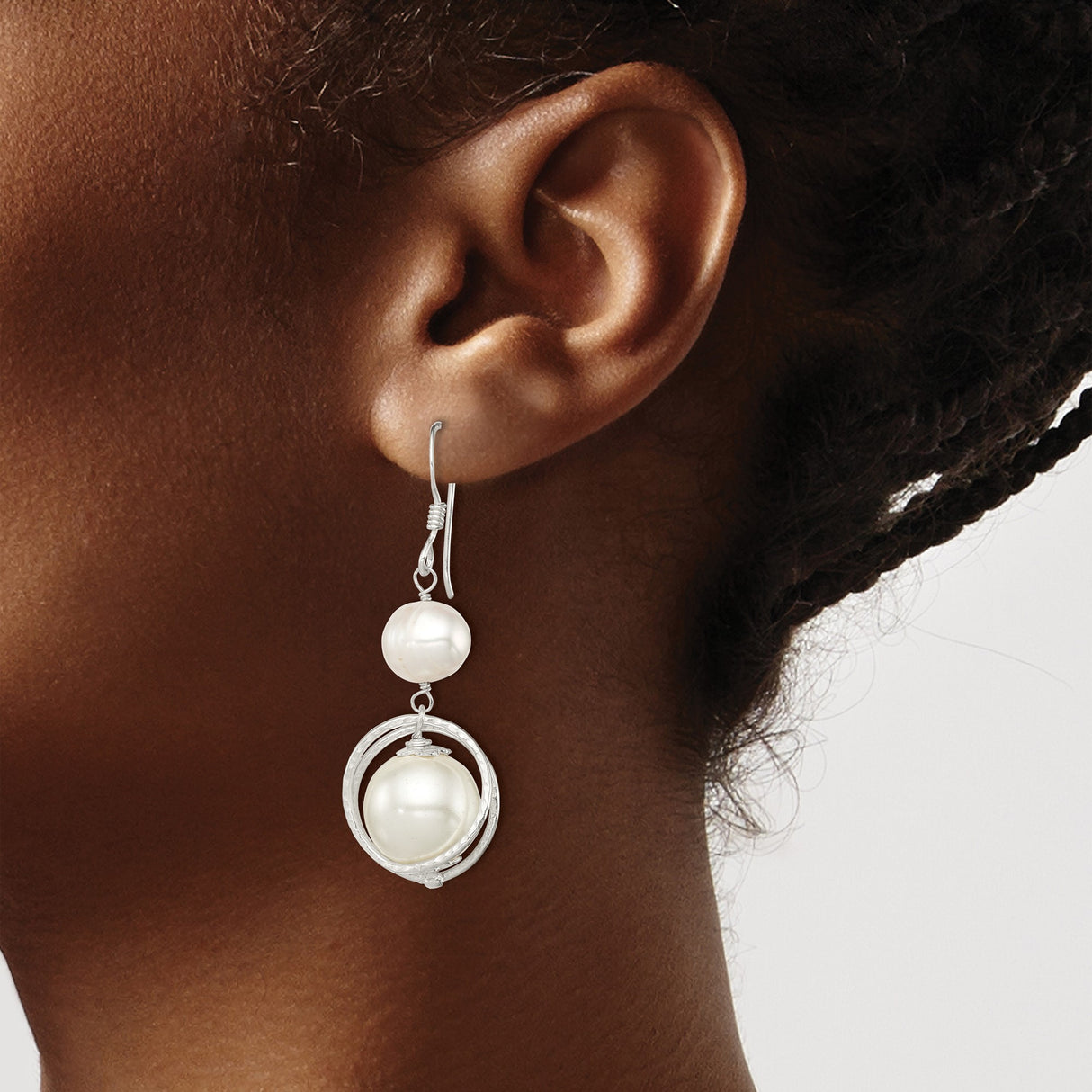 Sterling Silver Drop Earrings with Simulated Pearl and Swirl Accents for Women