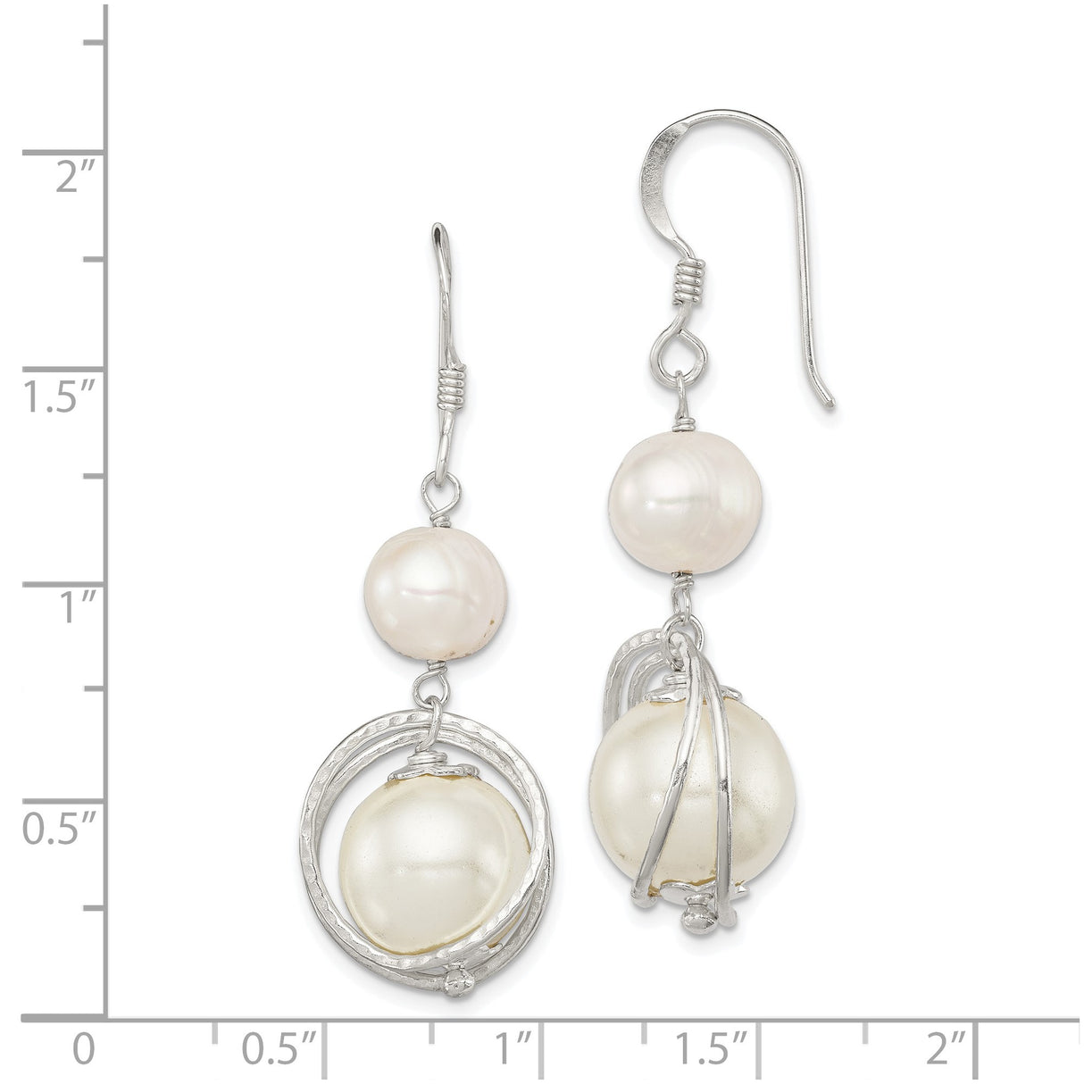 Sterling Silver Drop Earrings with Simulated Pearl and Swirl Accents for Women