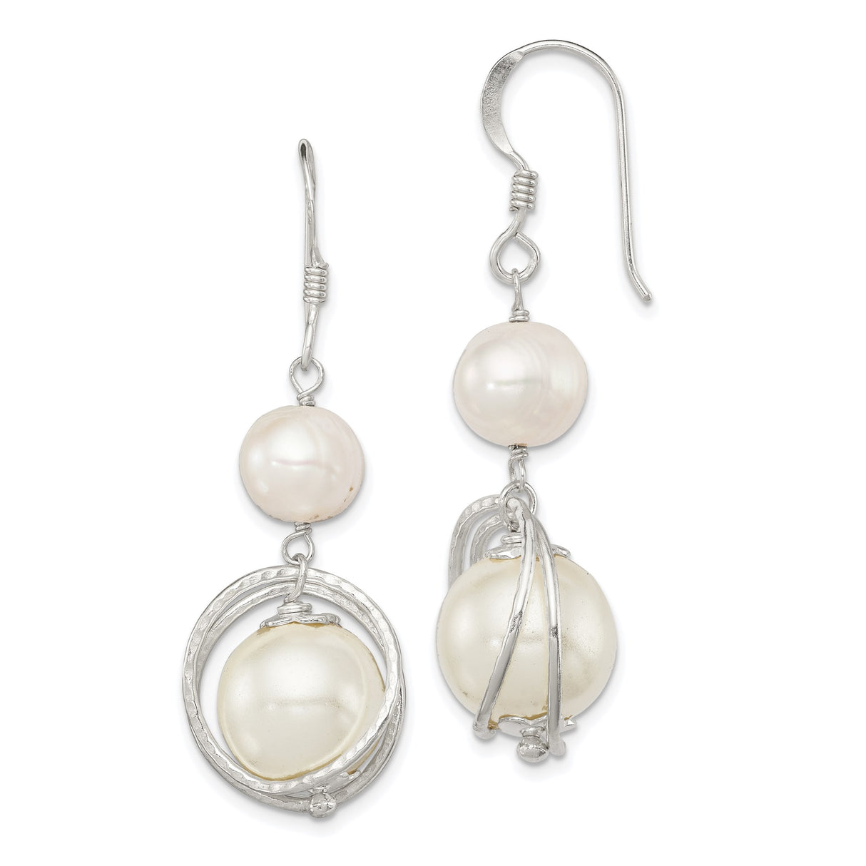 Sterling Silver Drop Earrings with Simulated Pearl and Swirl Accents for Women