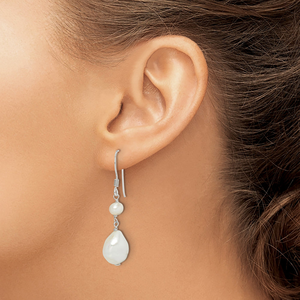 Sterling Silver Dangle Earrings with Baroque Freshwater Pearls, Boho Artisan Style