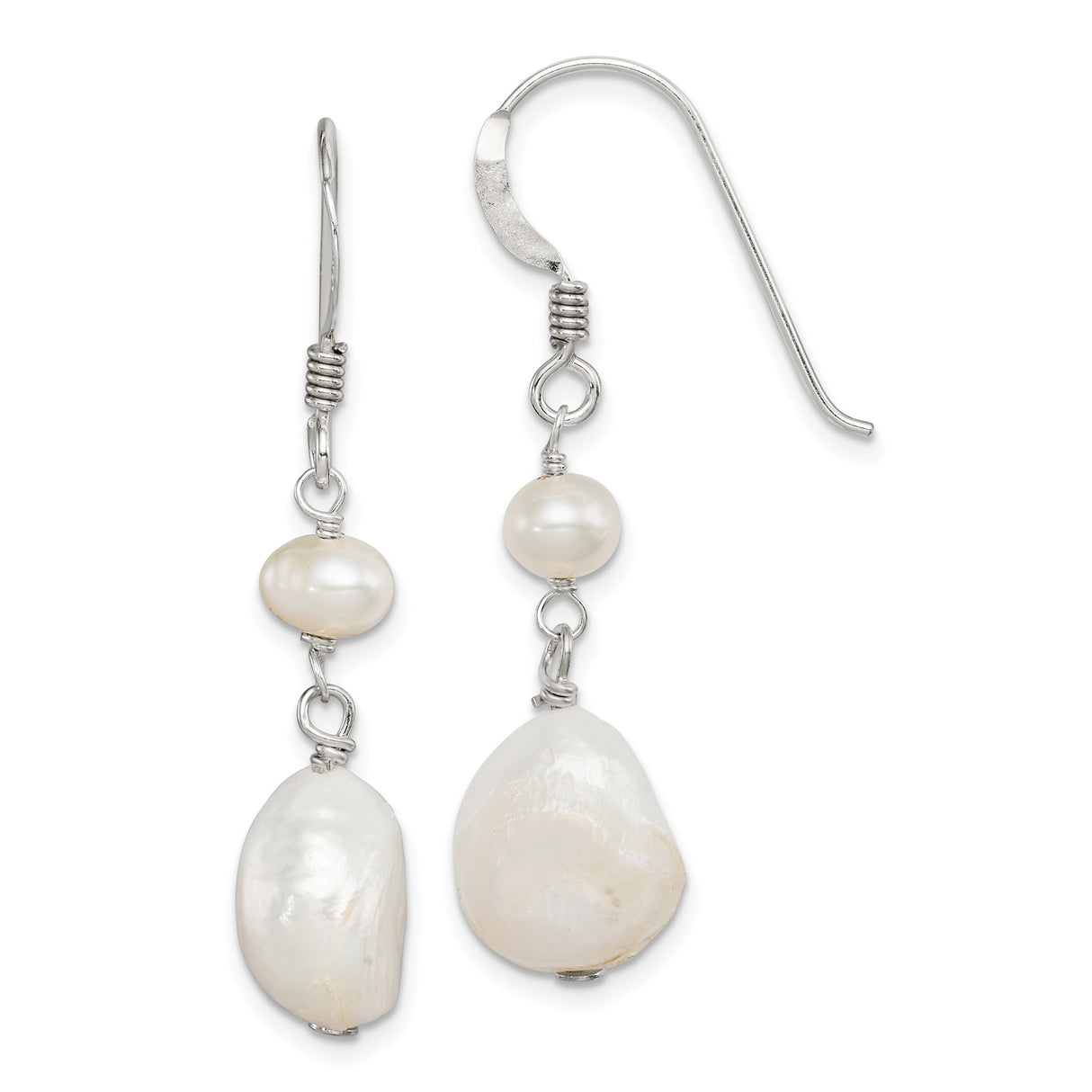 Sterling Silver Dangle Earrings with Baroque Freshwater Pearls, Boho Artisan Style