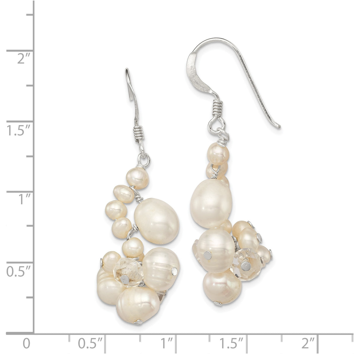 Sterling Silver Dangle Earrings with White Freshwater Pearls and Crystal Beads, Romantic Drop Style