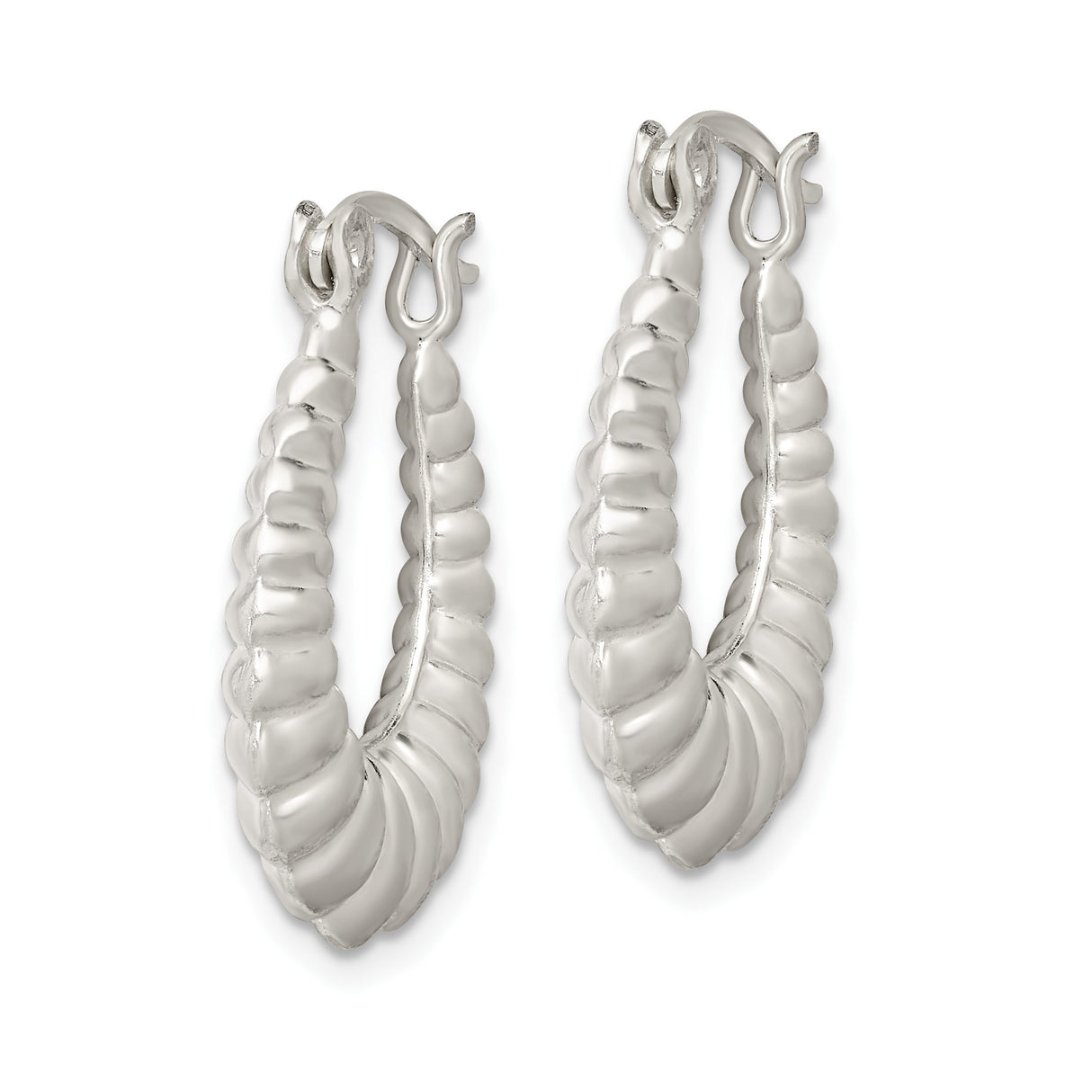 Sterling Silver Hoop Earrings, Twisted Ribbed Textured Design, Sculpted Vintage-Inspired Style