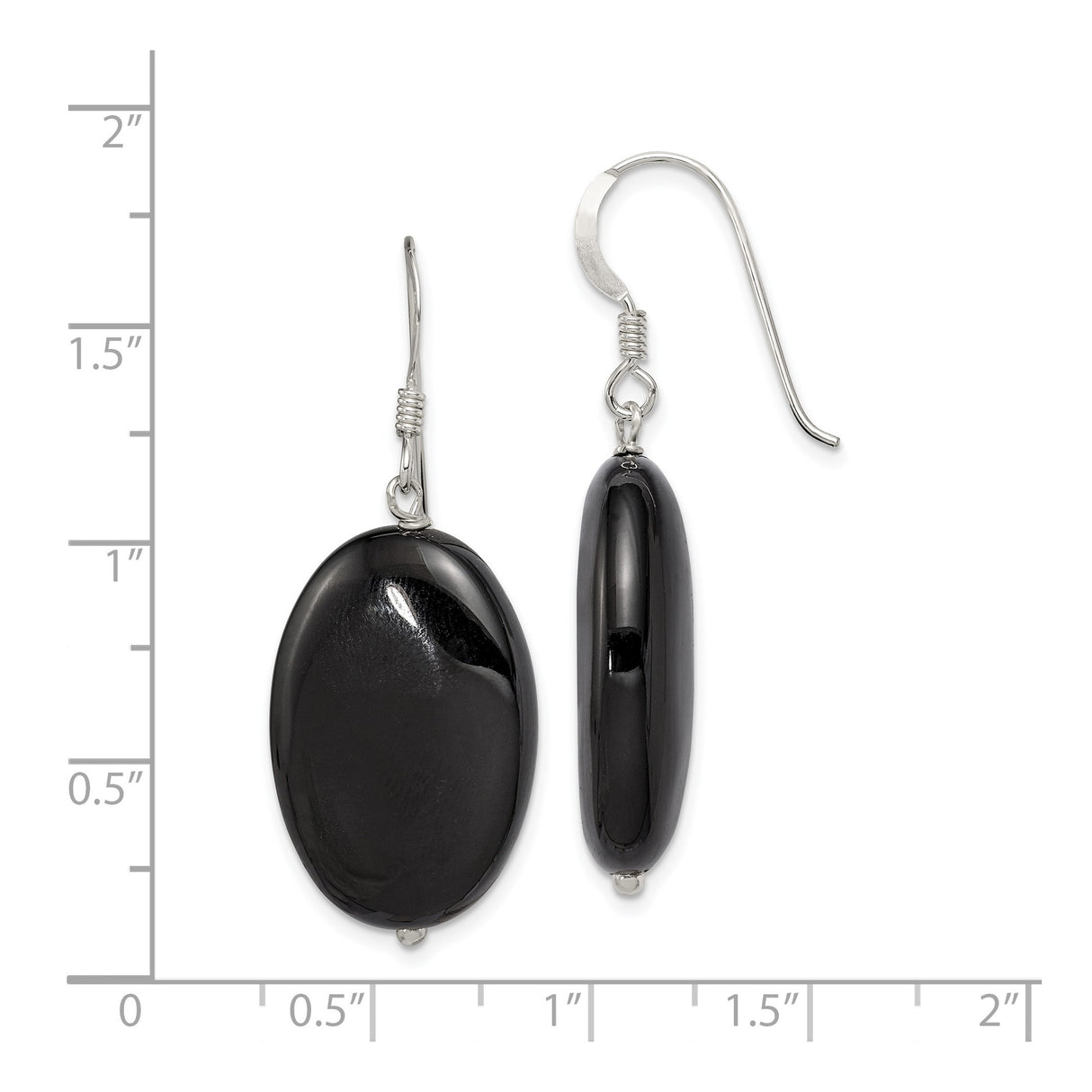 Sterling Silver Oval Dangle Earrings with Black Agate, Minimalist Drop Style for Women