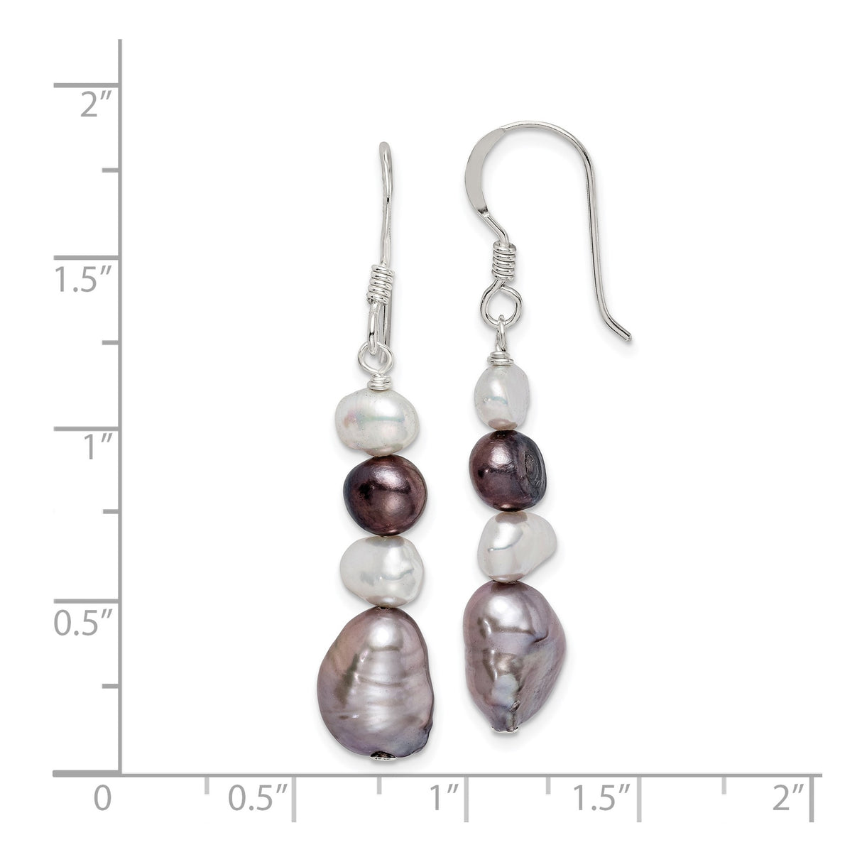 Sterling Silver Dangle Earrings with Natural Freshwater Pearls in White, Lavender, and Dark Purple Tones