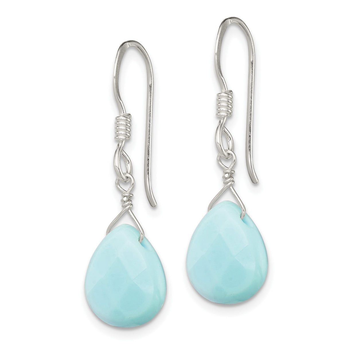 Sterling Silver Drop Earrings with Faceted Amazonite Teardrop, Wire Wrapped Boho Style