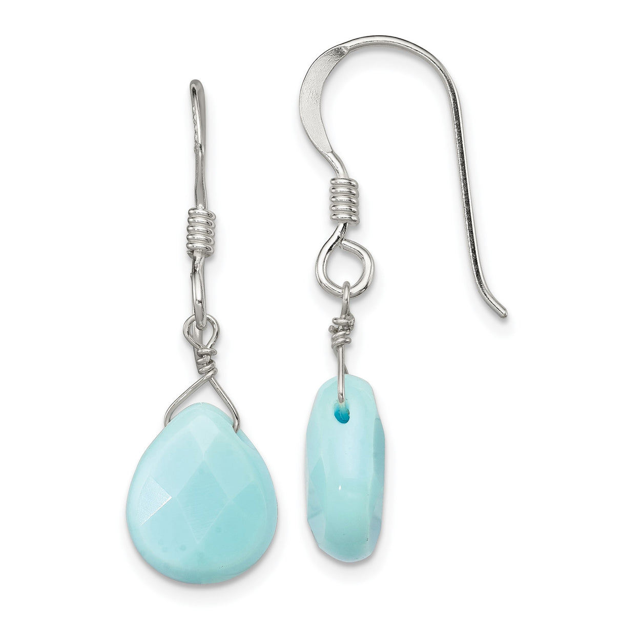 Sterling Silver Drop Earrings with Faceted Amazonite Teardrop, Wire Wrapped Boho Style