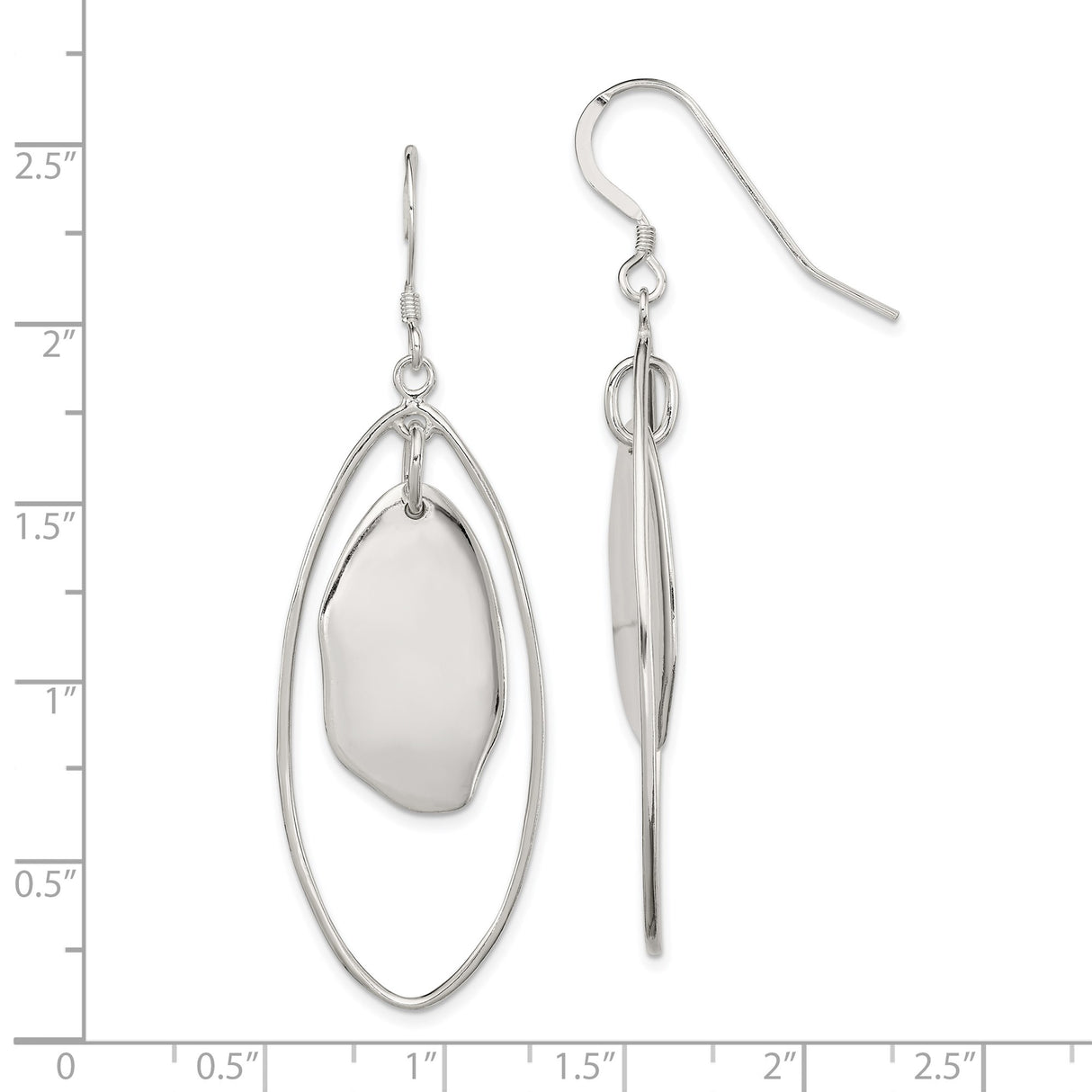 Sterling Silver Dangle Earrings with Abstract Pebble Charm in Open Oval Frame