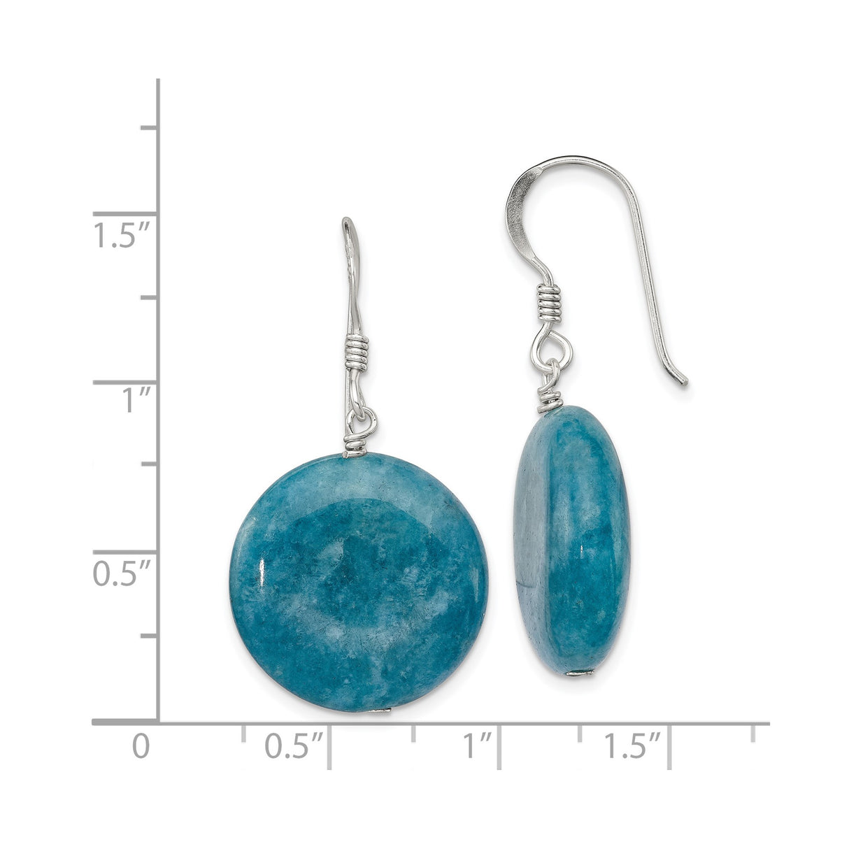 Sterling Silver Dangle Earrings with Blue Agate Discs, Minimalist Boho Style for Women