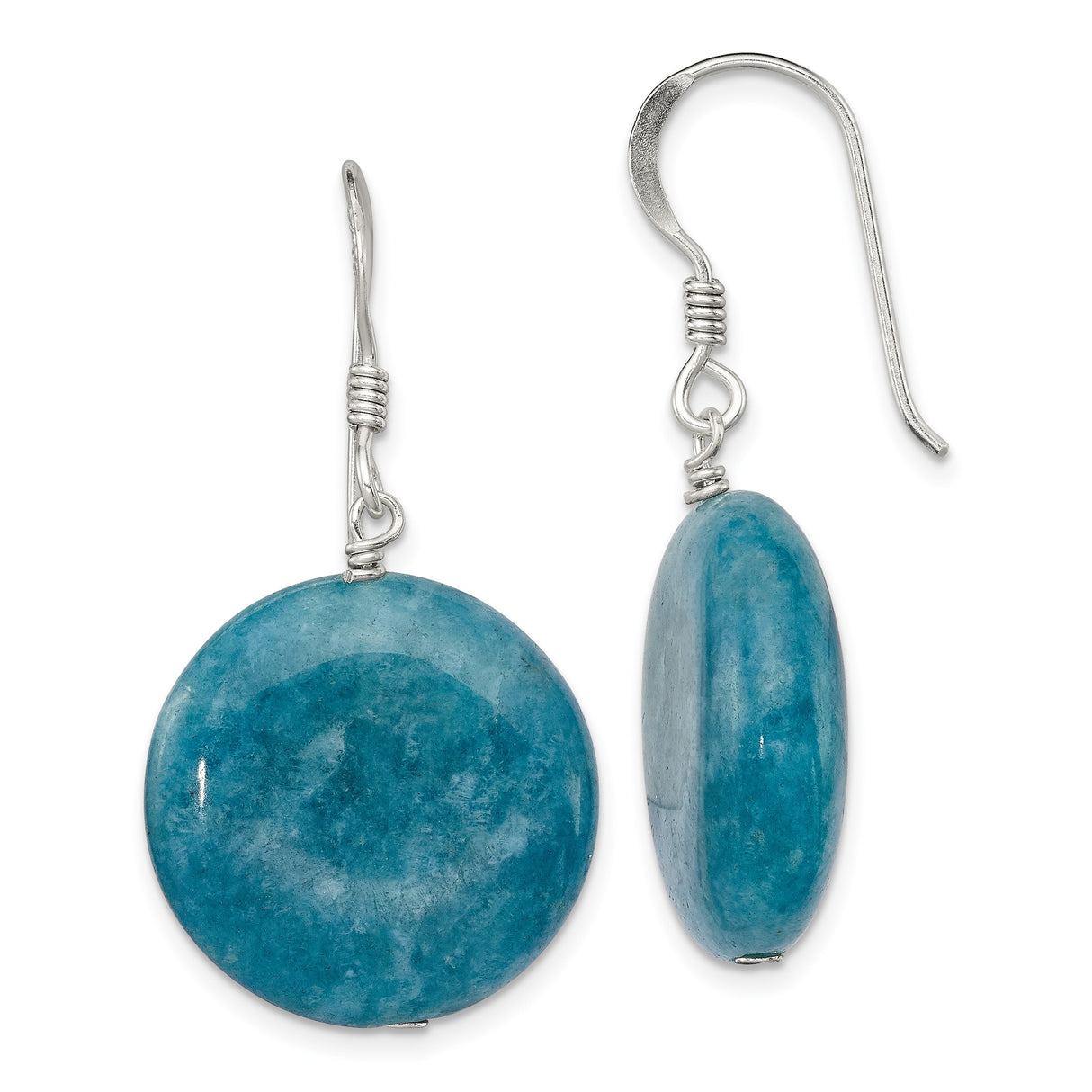 Sterling Silver Dangle Earrings with Blue Agate Discs, Minimalist Boho Style for Women